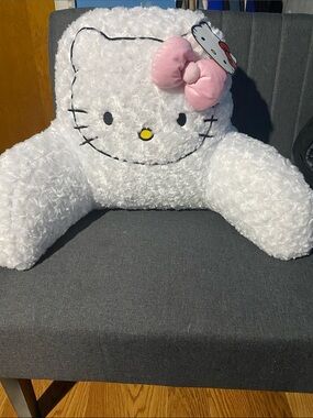 Hello Kitty White Plush Backrest Pillow with Pink Bow NWT